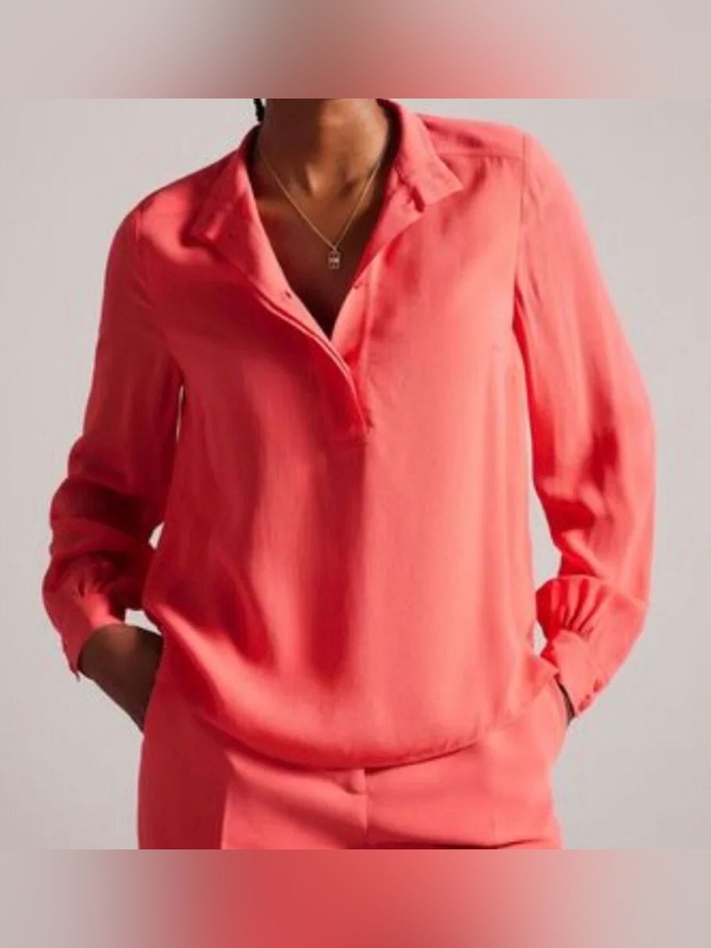 Antonio Melani Coral Silk Split Neck Collared Blouse